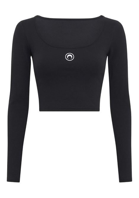 moon logo jersey ls roundneck top woman black MARINE SERRE | WTT033ACJER0011BK99